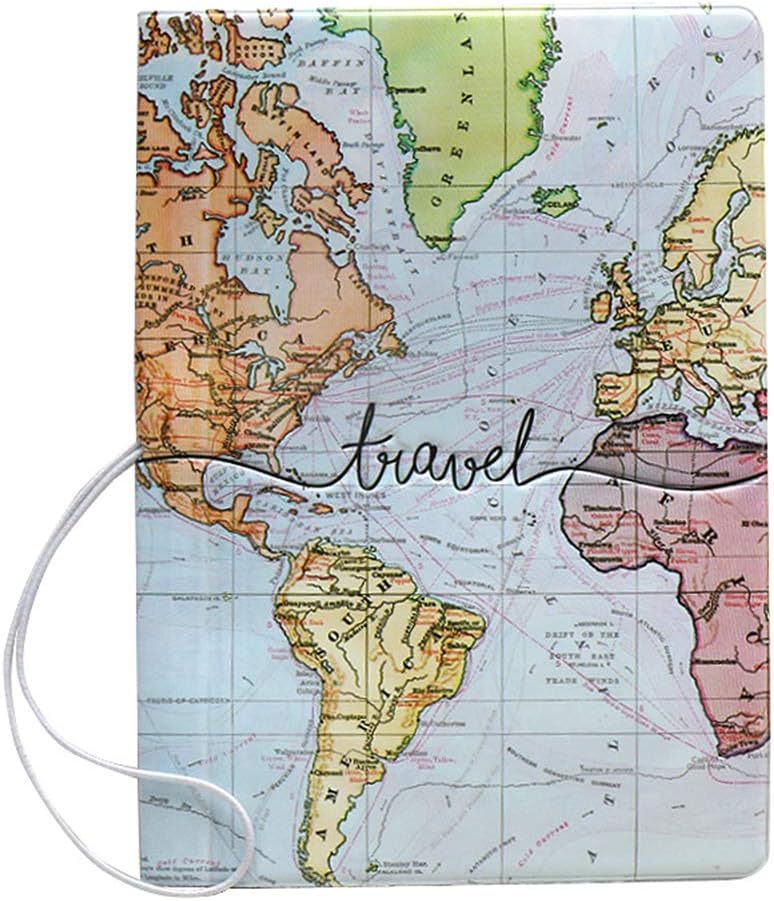 Men Women Thin Passport Holder World Map Leather Cover (World Map)