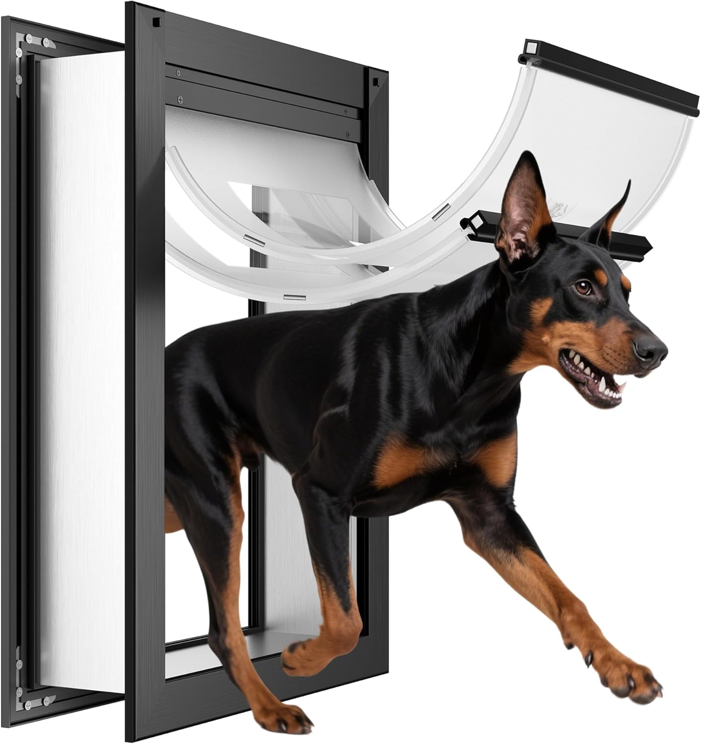 ClawJaw Aluminum Extra Large Dog Door for Wall, Double Flap XL Dog Door, Adjustable Tunnel, Strong and Durable, Easy to Install, Black(Pets Up to 220 Lb)-XLarge