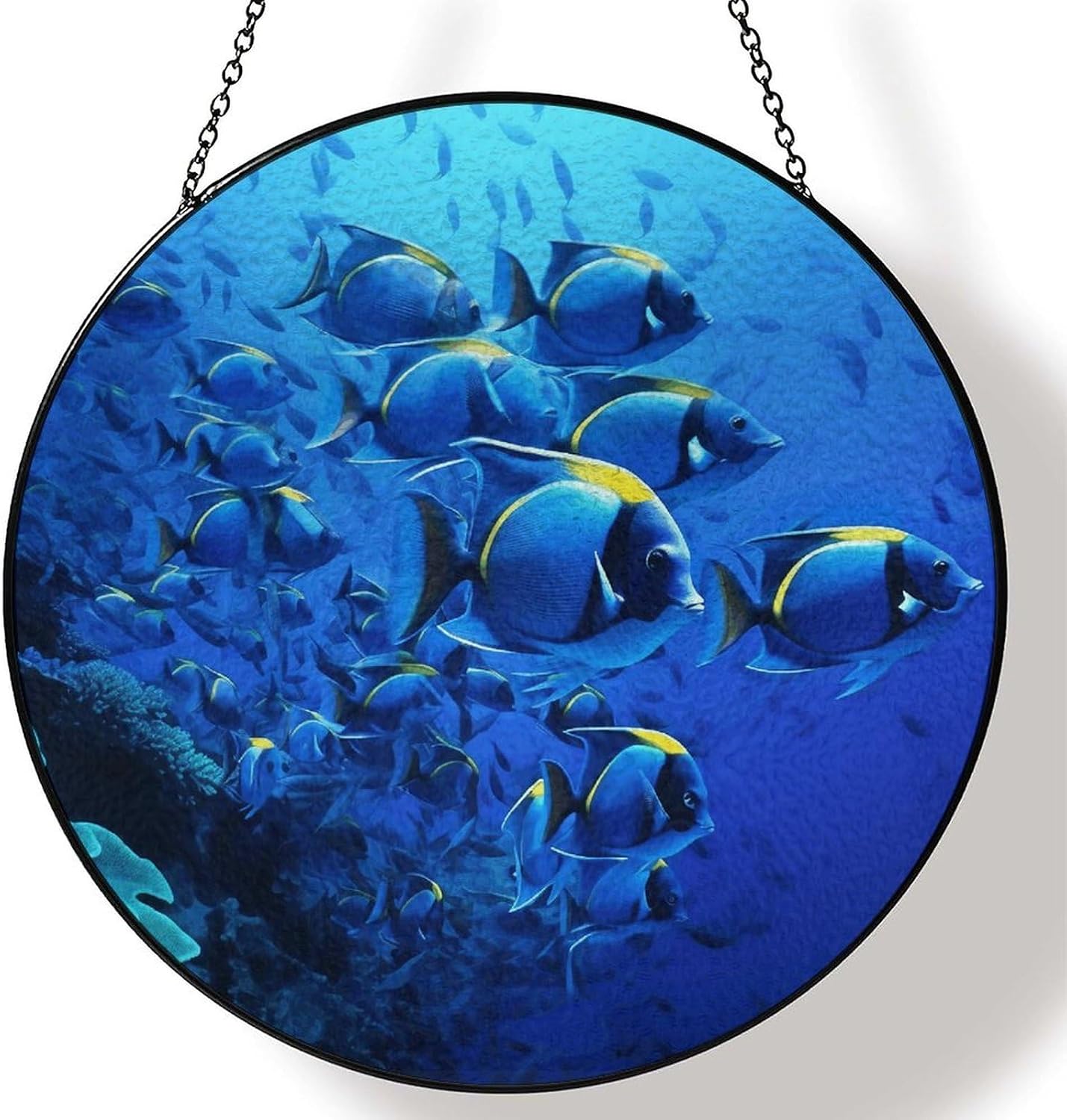 30x30cm Round Stained Glass Suncatcher for Window Hanging Decor with Chain