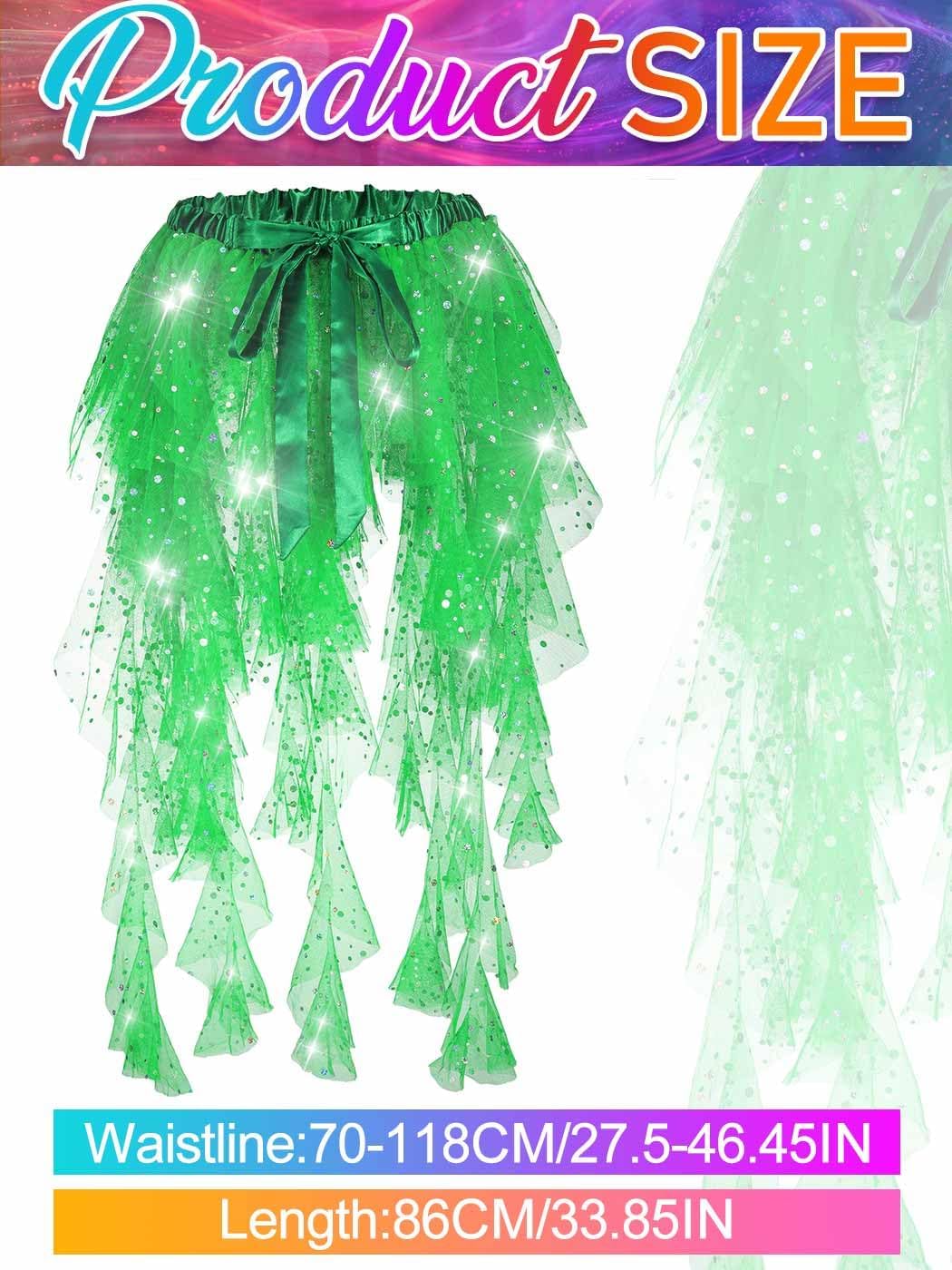 Nicute Sequin Ruffle Tulle Skirt High Low Dance Skirt Layered Dress Up Mermaid Costume for Women