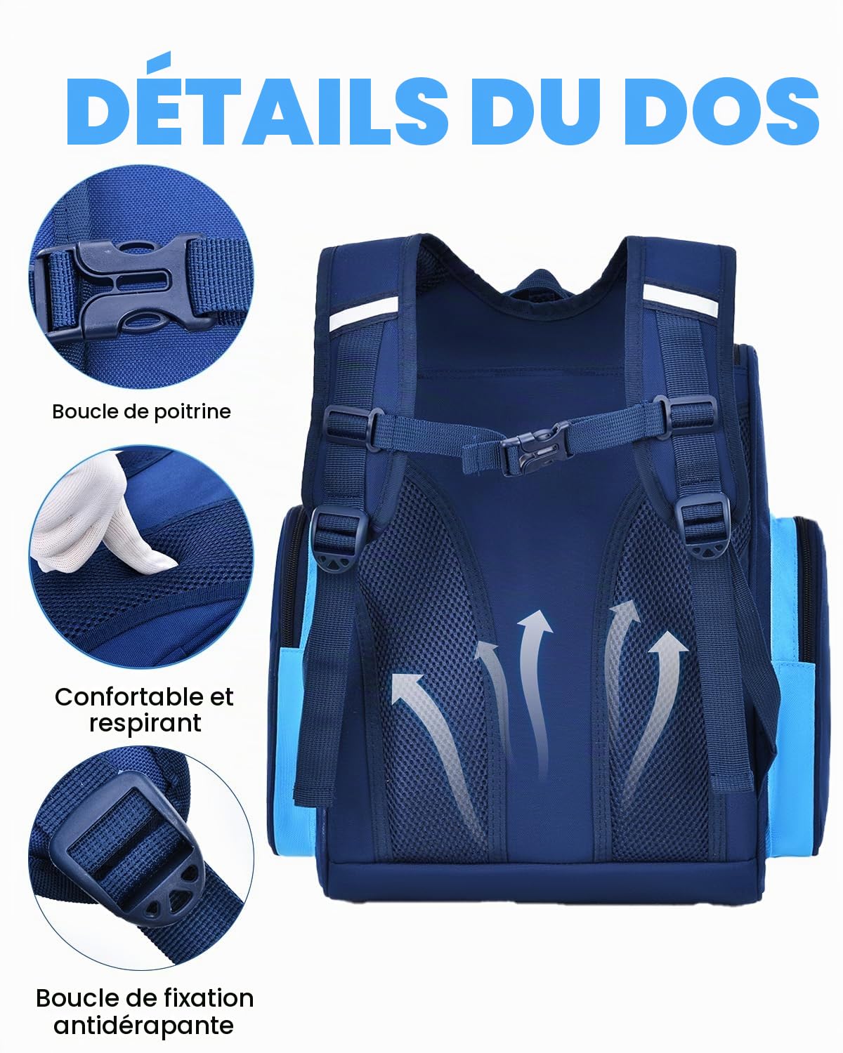 Amythe Cartable École Ados Garçons 8 à 15 ans 3 pièces Voyage Grand, Bleu