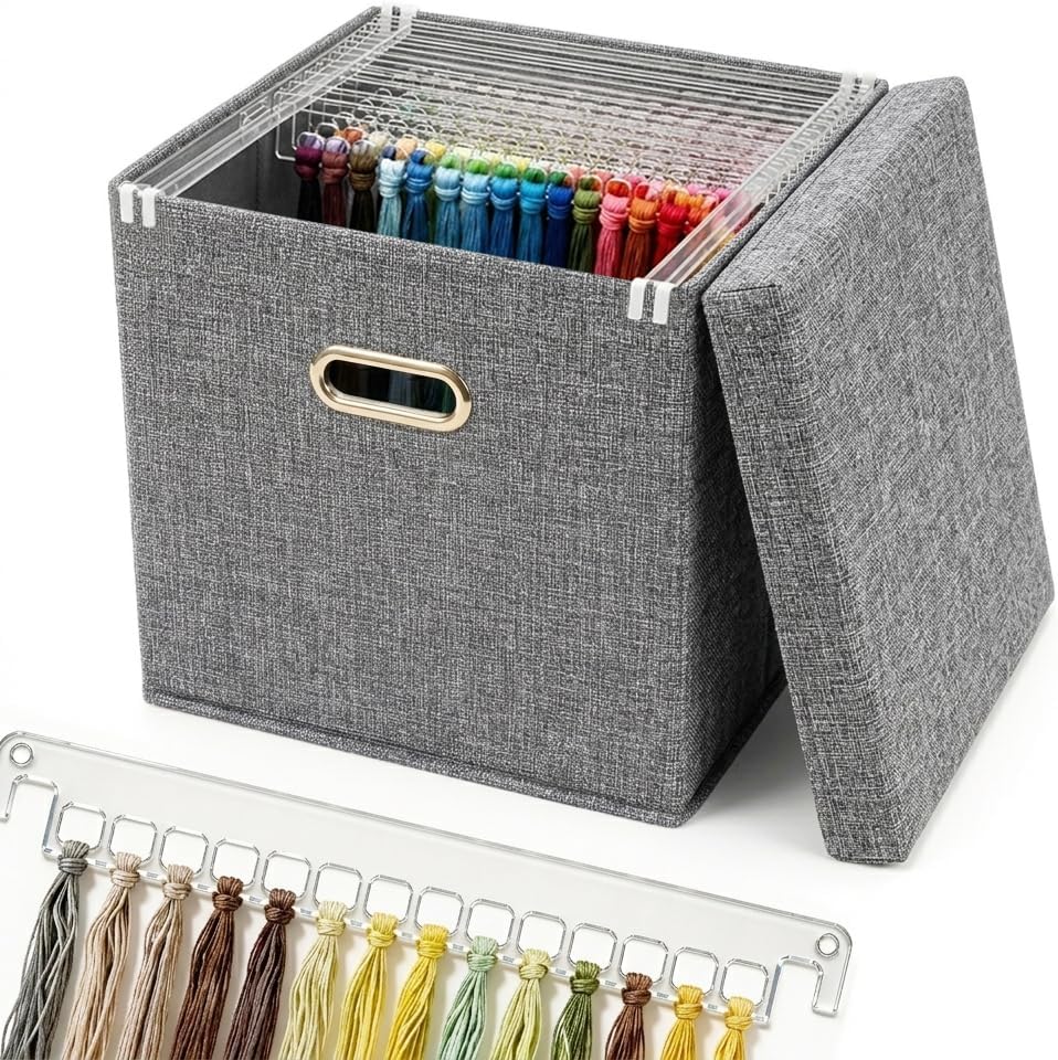 Hanging Embroidery Floss Organizer Box - 10 Acrylic Thread Storage Bars (150 Holes) | Ideal for Keeping Embroidery Thread Neat and Making It Easily Accessible for All Embroidery Enthusiasts.