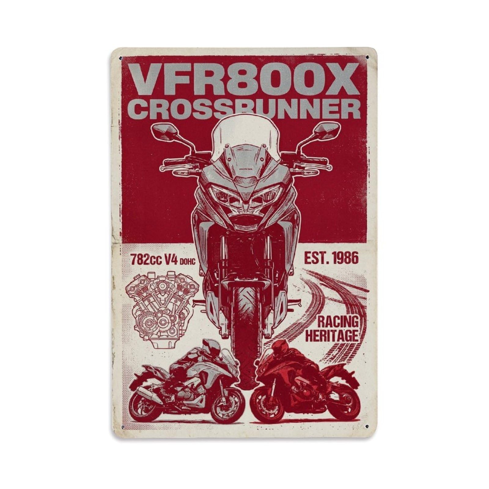 VFR800X Crossrunner Sports Touring Bike Performance Motorsport Metal Tin Sign Plaque Wall Decor for Cafe, Man Cave, Club Bar, Office, Home Garden Round Metal Poster 8x12Inch