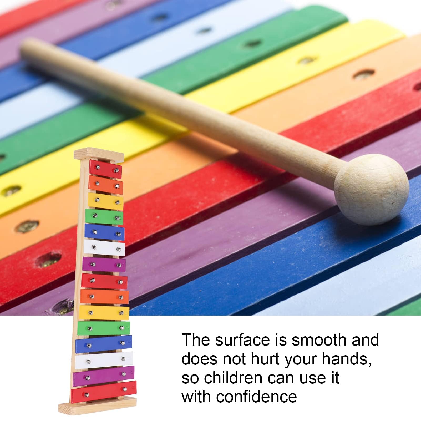 Xilófono 15 notas, Xilófono con 2 Mazos para Niños Instrumento Musical Educativo Glockenspiel de Aluminio y Pino Juguete Adecuado a Partir de 3 Años