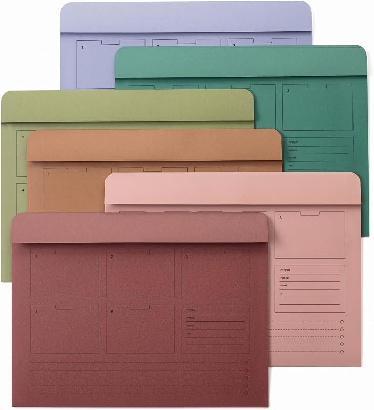 Paper Pocket File Folder, 6 Pack, Assorted Colors, Letter Size | File Jacket Flat Folder, For School, Office, Buisness Home