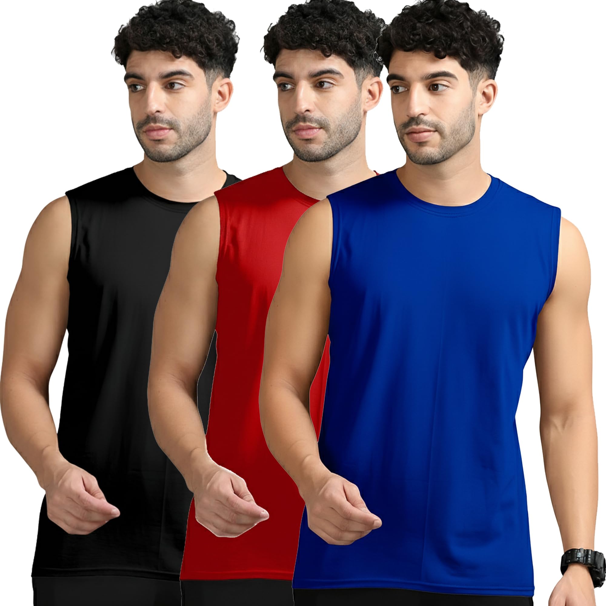 jangoboy Men's Tank Tops Sleeveless T-Shirt for Men's Gym Wear Vest Solid Stylish Round Neck Running Sando for Sports Workout Fitness (Pack of 3)-picture-32