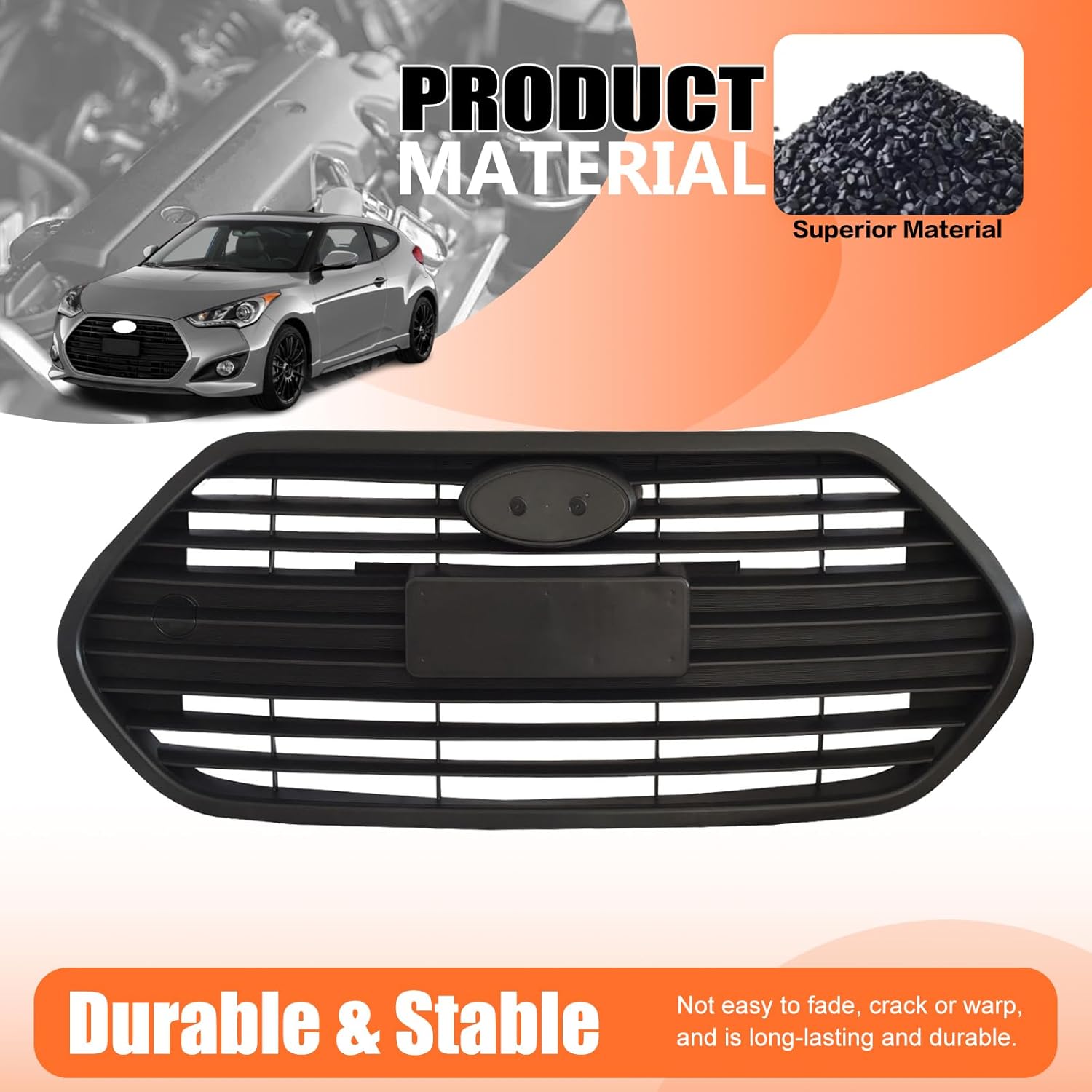 JX RACING Front Upper Grille Compatible with 2013 2014 2015 2016 Hyundai Veloster Turbo Radiator Grill Matte Black for 865612V500