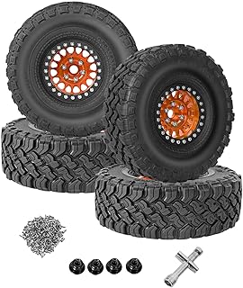 hopsupRC Aluminium 1.9in Beadlock Wheel Rim&1.9in Tires Tyres Upgrades Part for 1/10 Axia1 SCX10 SCX10 II 90046 SCX10 III ...