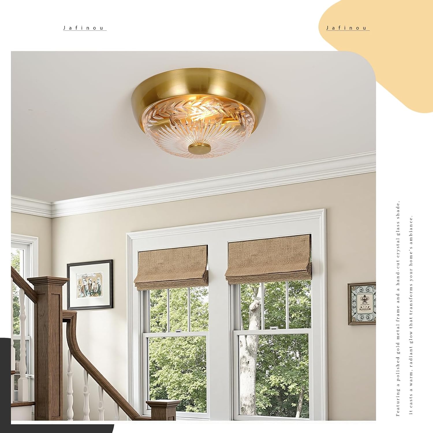 Gold Flush Mount Ceiling Light, 2-Light Indoor Outdoor Ceiling Light Fixture, Aluminum Modern Ceiling Lamp for Hallway Kitchen Entryway Foyer