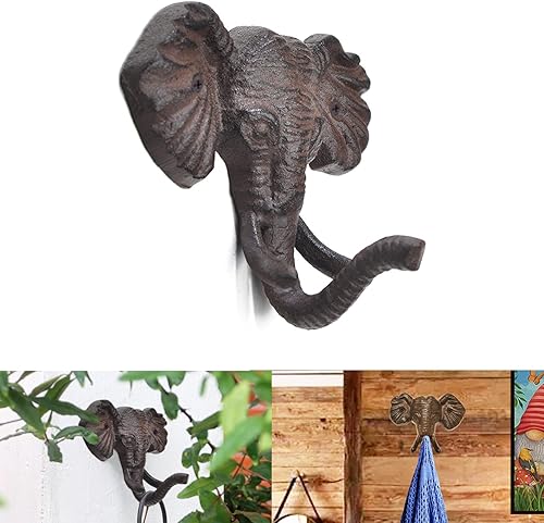 Gancho de pared de elefante de hierro fundido, perchero decorativo vintage, de hierro fundido, gancho rústico de una sola llave, resistente,