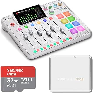 Rode RODECaster Pro II Podcast Production Console (White) with Rode RODECover Dust Cover and 32GB microSD Card