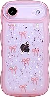 Vista 155 de Qokey para iPhone 14 Plus Funda de 6.7" con diseño de borde ondulado rizado, transparente, con purpurina, brillo, estrellas, brillante, lindo
