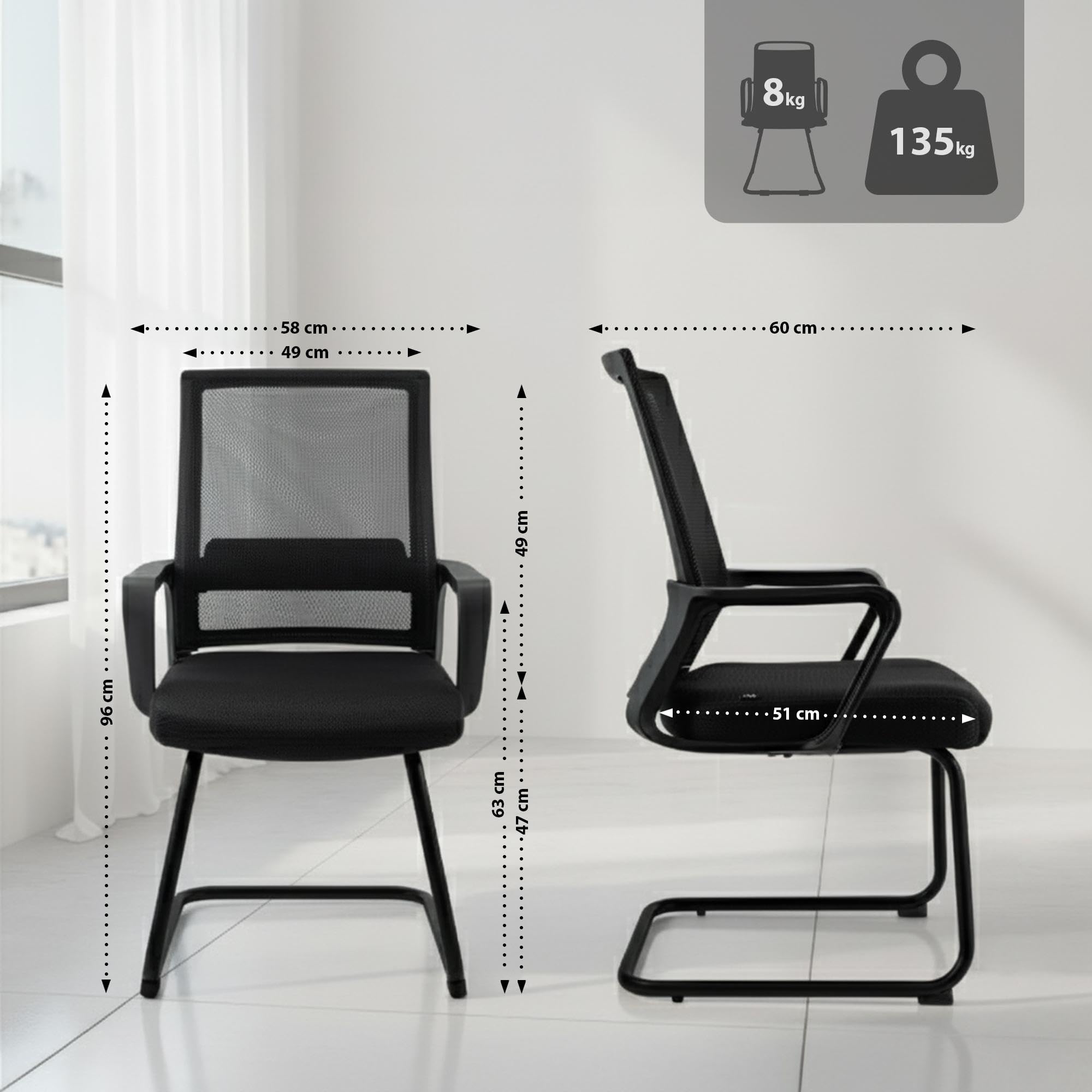 CLP Sedia Cantilever con braccioli Hanka, sedia da conferenza moderna con rivestimento in tessuto e schienale in mesh, telaio in metallo Colore:nero