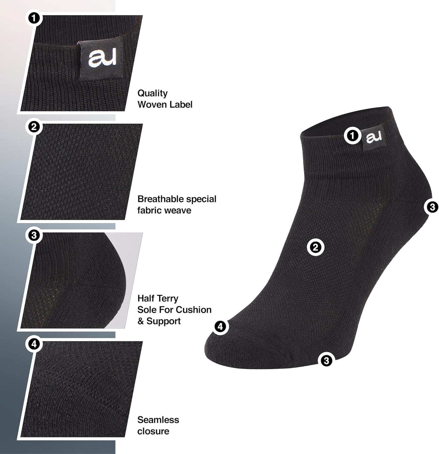 Coolmax Thin Ankle Running Sock, Light, Half Cushion Heel, Moisture Wicking, Unisex Sport, Made in Turkey - Image 2