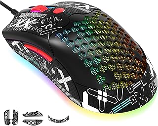 KUIYN 383 PRO M5 Ultralight Wired Gaming Mouse, Lightweight Honeycomb Shell, Pixart PAW3325, 6 Adjustable DPI 12000, 26 RGB Breathing Backlit Mice, 65g, USB Optical Model O Mice for Win11/Xbox/PS/Mac