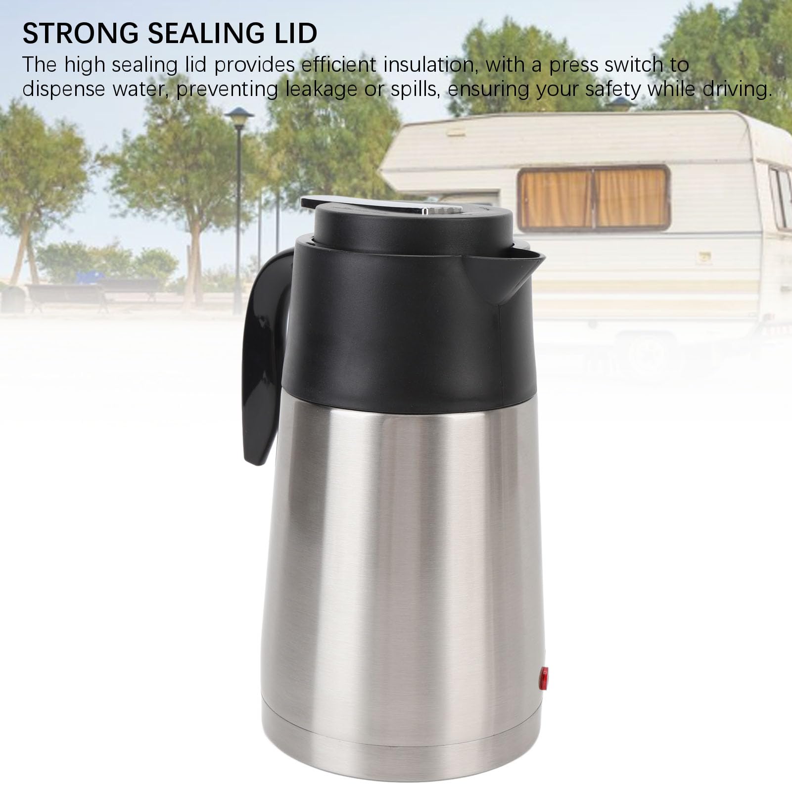 Hervidor de agua eléctrico para coche, 1.3L 200W 24V Hervidor de agua eléctrico portátil de acero inoxidable con luz indicadora Hervidor eléctrico de café y leche para remolque