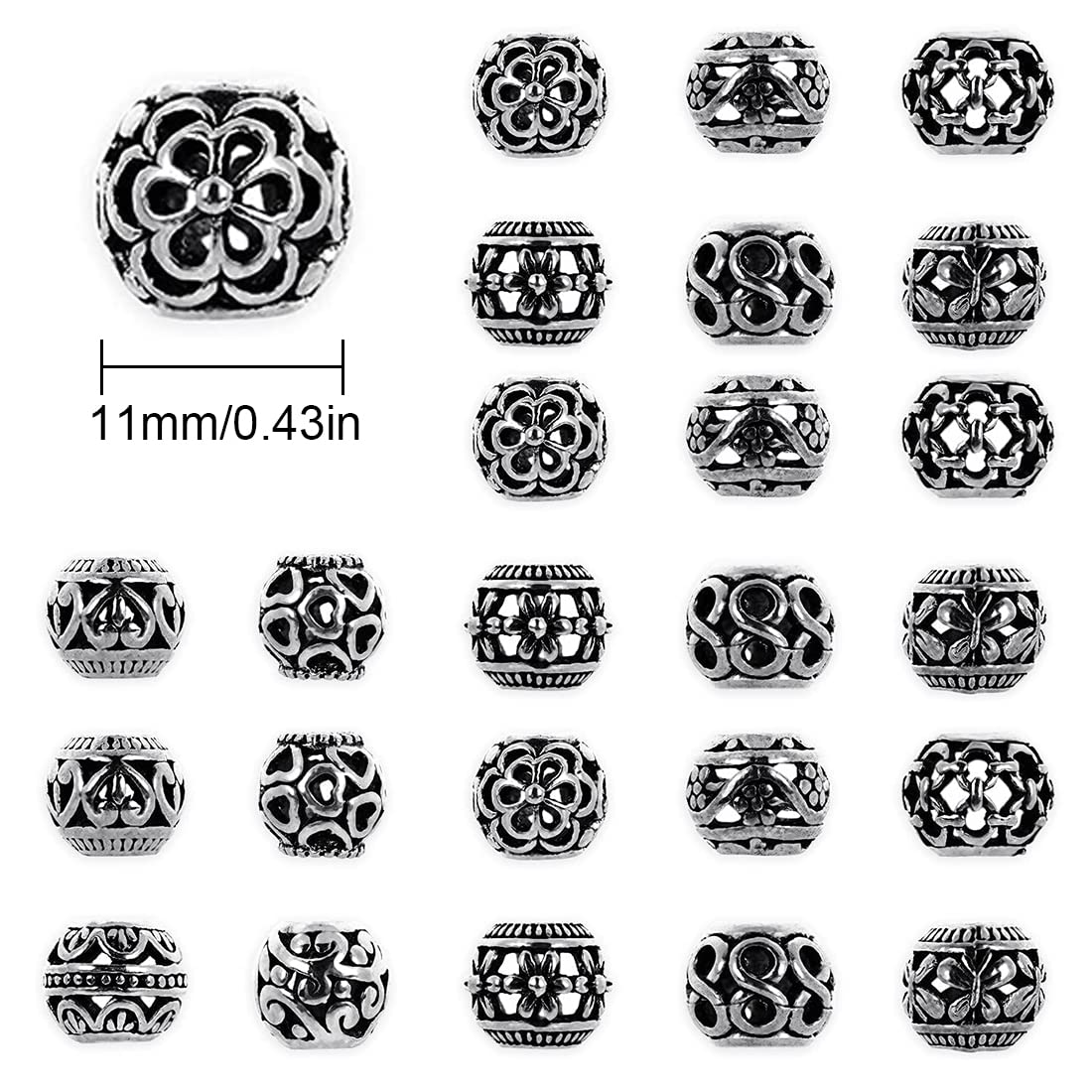 20 perline tibetane in argento 8,5 x 7 mm, distanziatori europei senza cadmio, senza piombo per bracciali, collane, gioielli fai da te, fori: 5 mm