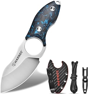 Harnds Small Fixed Blade Knife Full Tang Knife Neck Knife Camping Knife, EDC Knife with N690 Steel Blade and Carbon Fiber Handle for Fishing and Skinning Eggplant