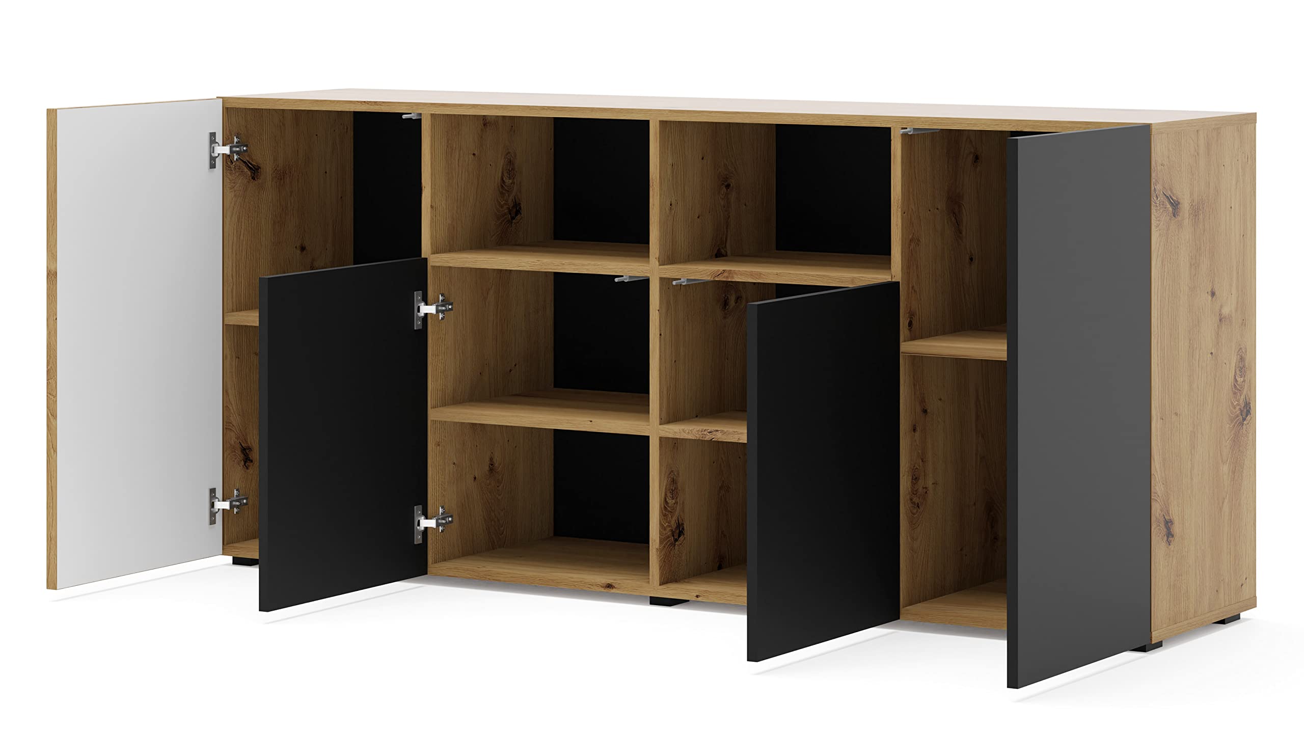BIM Furniture Cassettiera AURIS 180 Cm - Credenza 4 Ante In Rovere Artisan E Nero Opaco, Design Moderno Per Soggiorno E Camera - 2