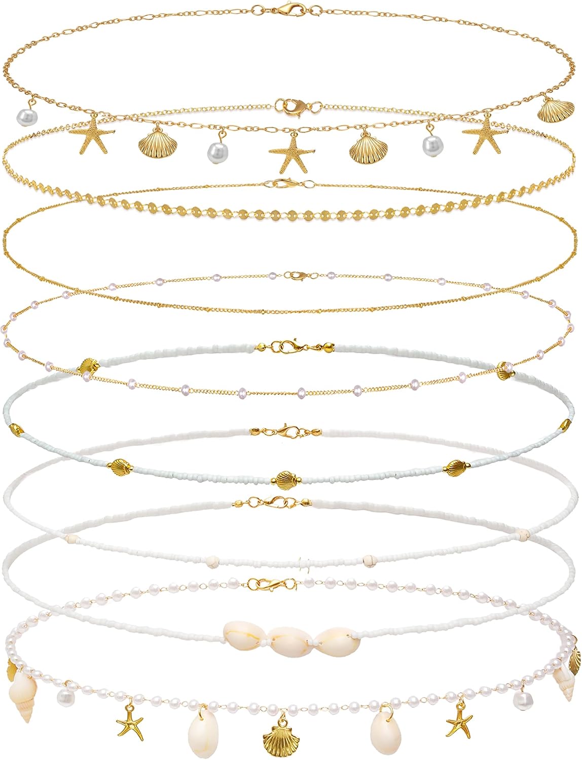 Gold Starfish Waist Chain for Women 18k Gold Plated Layered Belly Chain Bohemian Shell Pearl Satellite Coin Sequin Beads Body Jewelry Summer Beach Vacation Bikini Accessories Adjustable