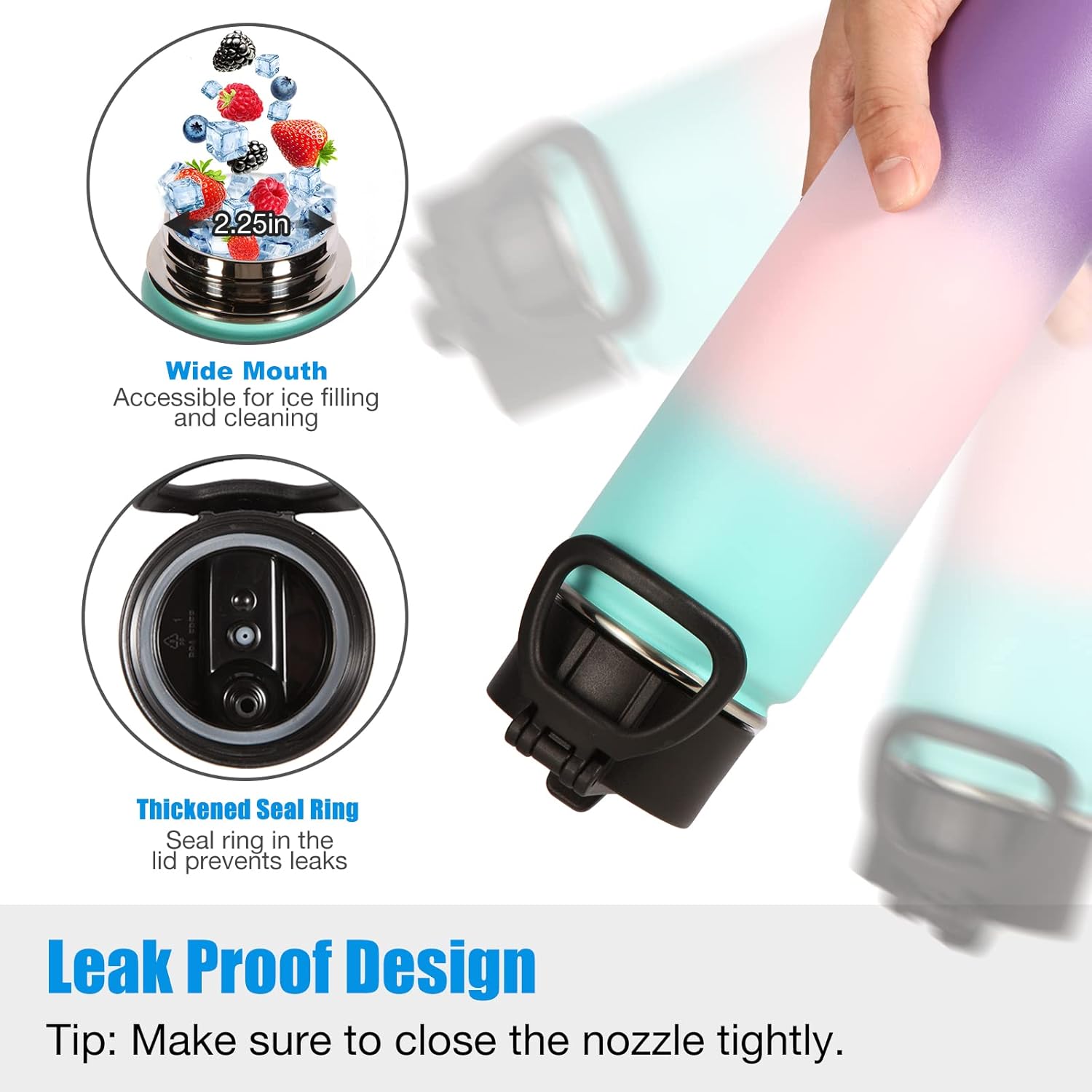 Volhoply Insulated Water Bottles with Straw Bulk 4 Pack, 22 oz Stainless Steel Sports Bottle with Lid,Metal Travel Water Cups with Wide Mouth, Reusable Cold Water Flask for Hiking(Assorted,4 Set) - Image 4