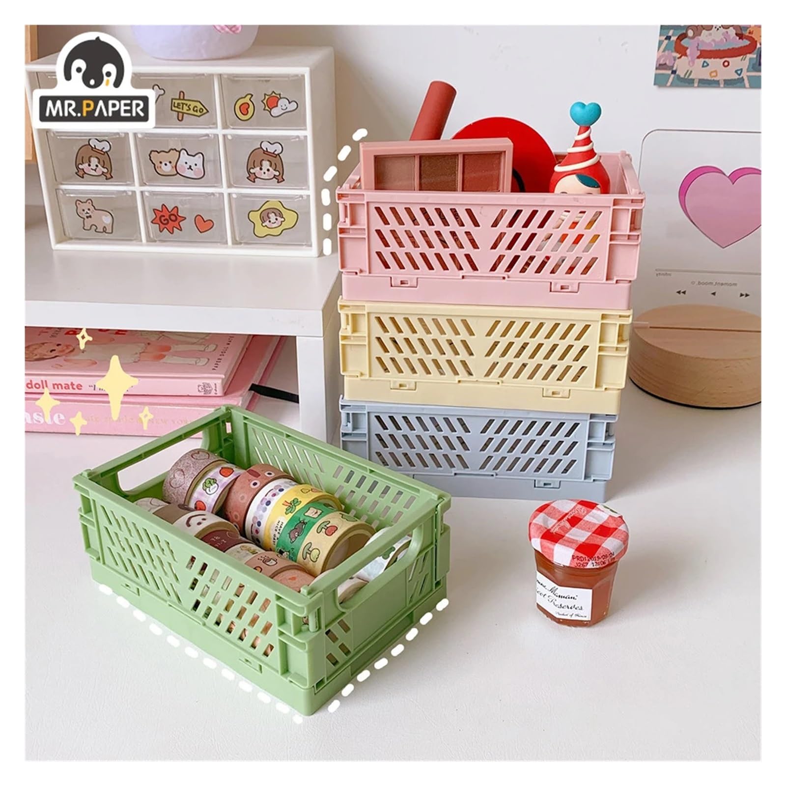 Schreibtisch Organizer Stackable Foldable Stationary Holder Simple Cute Office Desktop Storage Stationery Organizer(Color5)