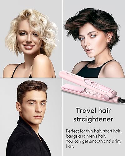 Miniatura 6 de Wavytalk Mini plancha plana portátil, plancha de pelo de doble voltaje de 0.7 pulgadas, planchas planas pequeñas para cabello corto, rizos,