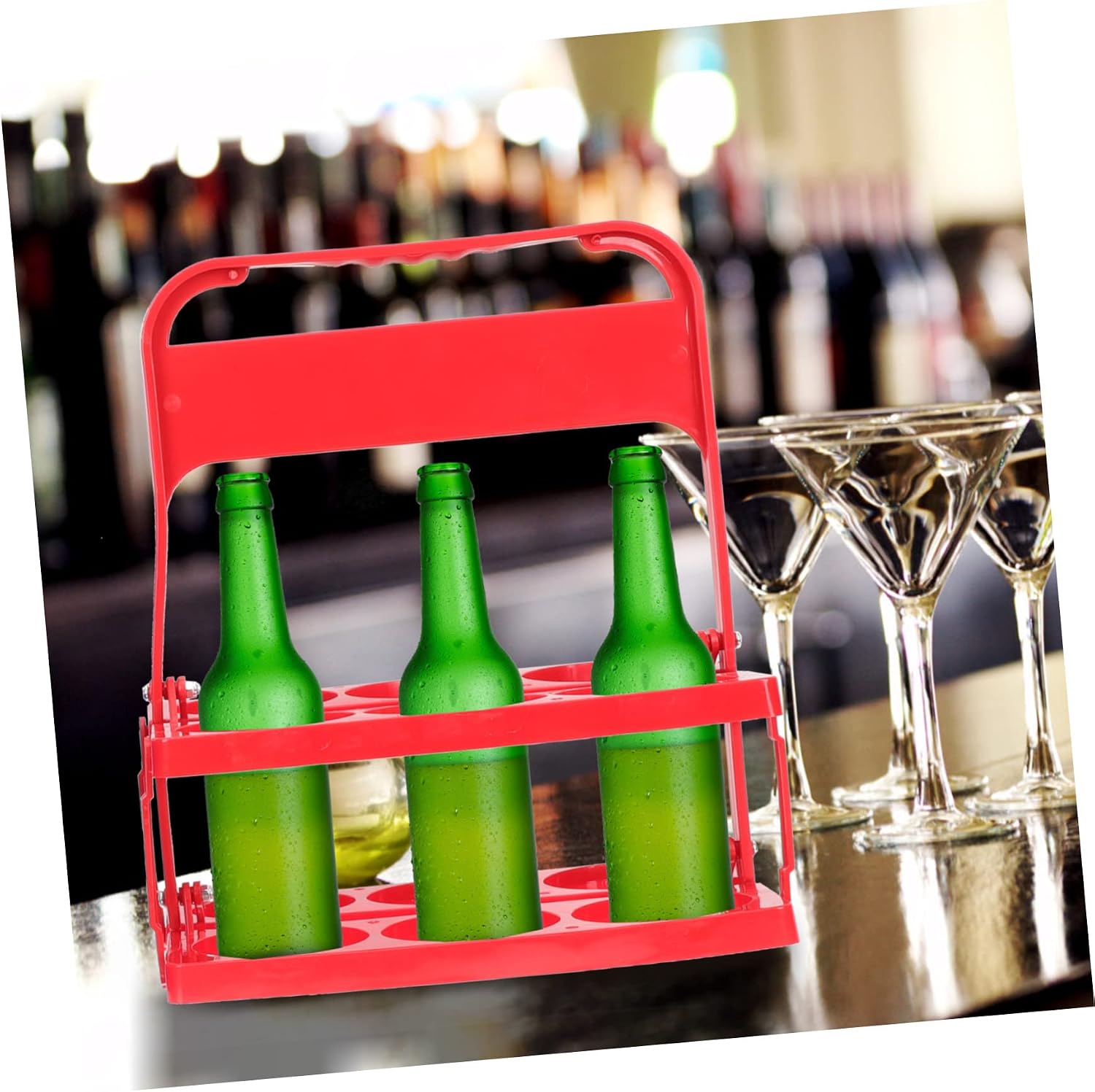 Ciieeo Folding Beer Bottle Rack Handles Plastic Beer Storage Basket for KTV Bar and Kitchen Organization for Parties Space Saving Design