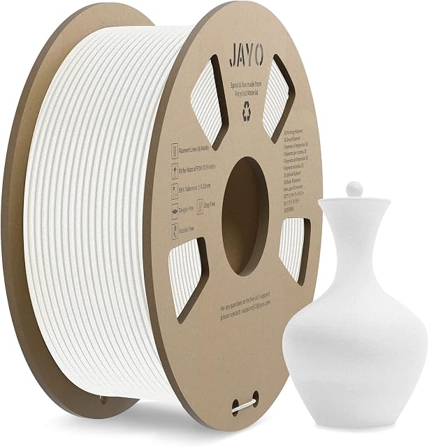 JAYO Matte PLA Filament 1.75mm, 3D Printer Filament 1.1kg Spool, 0.02 mm, White PLA Matte