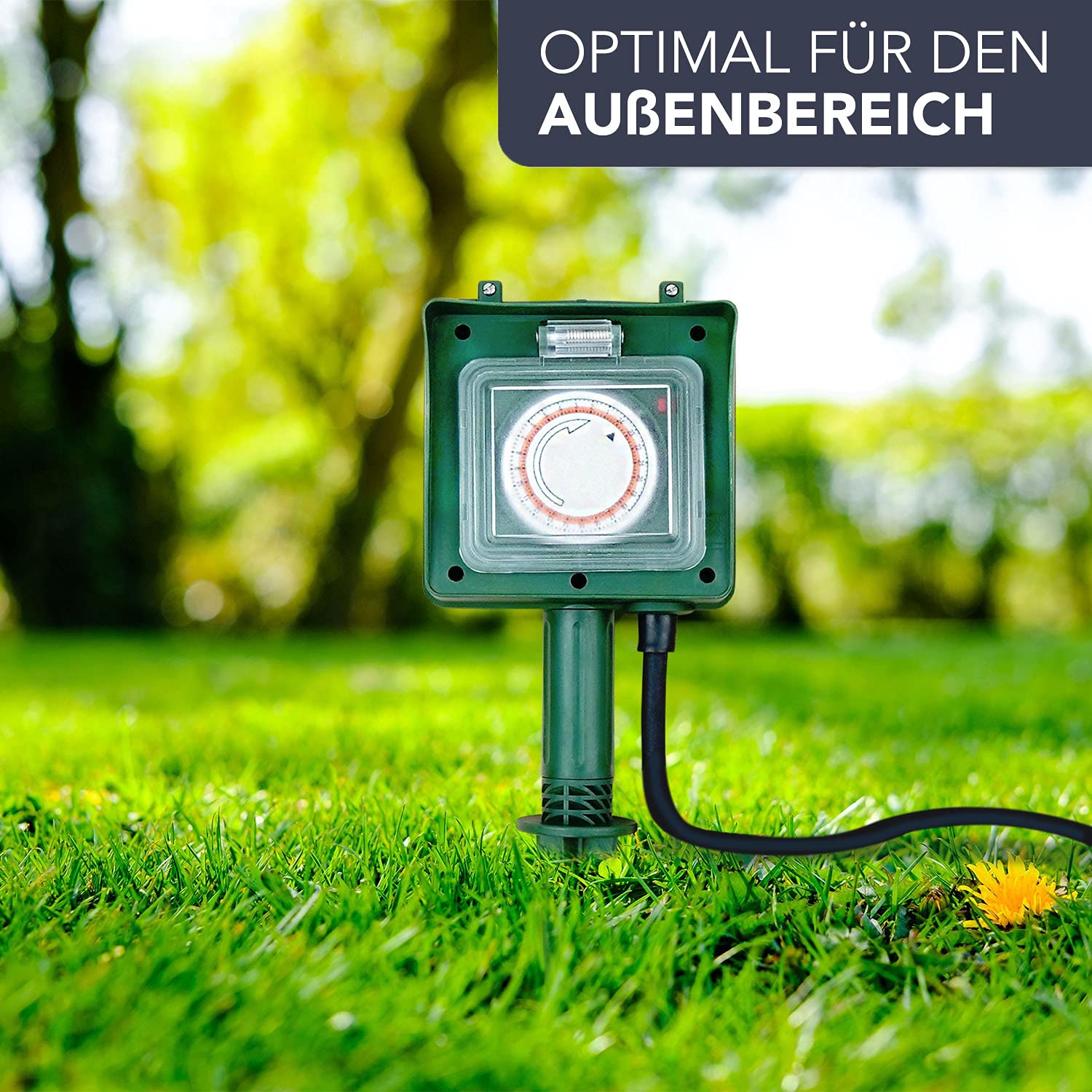 PerfectHD Multiprise de Jardin 2 Prises - Prise extérieure avec minuterie - Multiprise - IP44 - avec Piquet - Vert - 15 Variantes