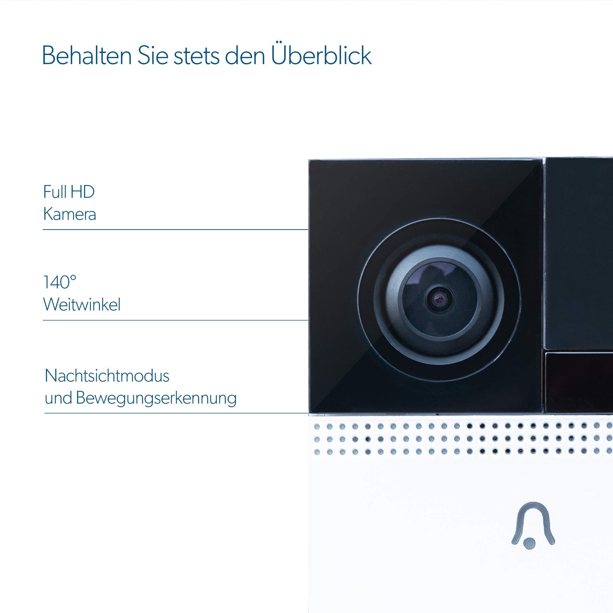 UNITEC Videocitofono WiFi, con app per smartphone, batteria o cablaggio fisso, con telecamera WLAN Full HD, audio a 2 vie, incluso gong radio