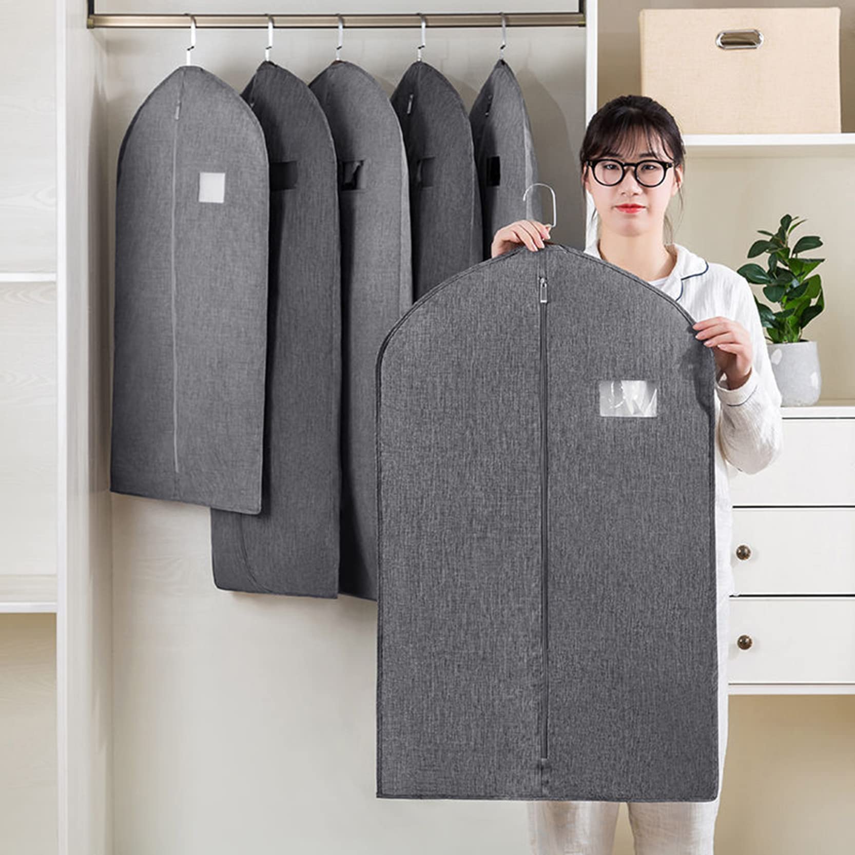 Fundas Protectoras para Ropa, Paquete de 2,Bolsas Colgantes para Ropa con Cremallera para guardarropa, Fundas Transpirables y saludables para Ropa a Prueba de Polvo,Light Grey-130 x 58 cm
