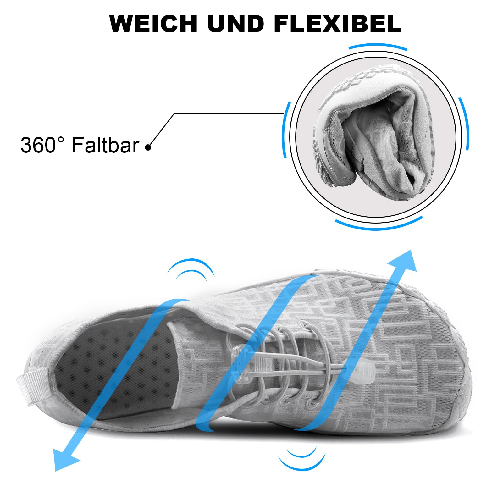 RUYI Unisex Barfußschuhe Damen Herren Traillaufschuhe, Weich Leicht Fitnessschuhe mit rutschfest Sohle & Breiter Zehenbox, Schnell Trocknend Badeschuhe