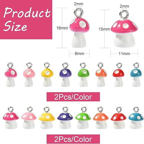 Miniatura 2 de KitBeads 32 dijes de hongos de estilos mixtos 3D para comida y verduras, encantos de Pascua, coloridos dijes de resina para hacer joyas, pulseras a