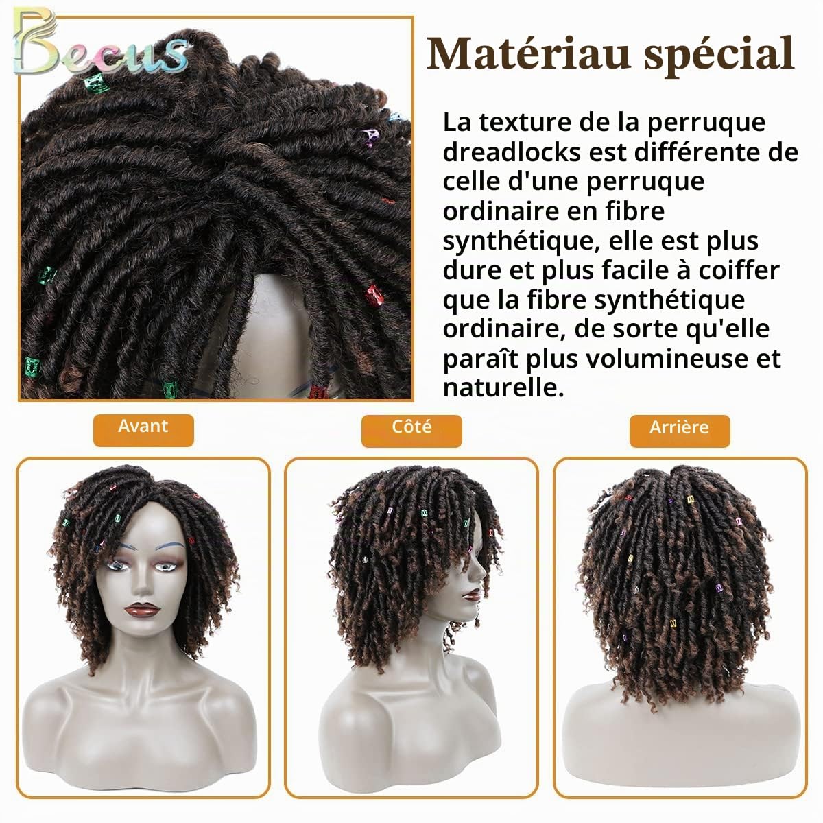 BECUS Perruque Dreadlock Femme Afro Synthétique Marron Style Naturel Usage Quotidien Fêtes