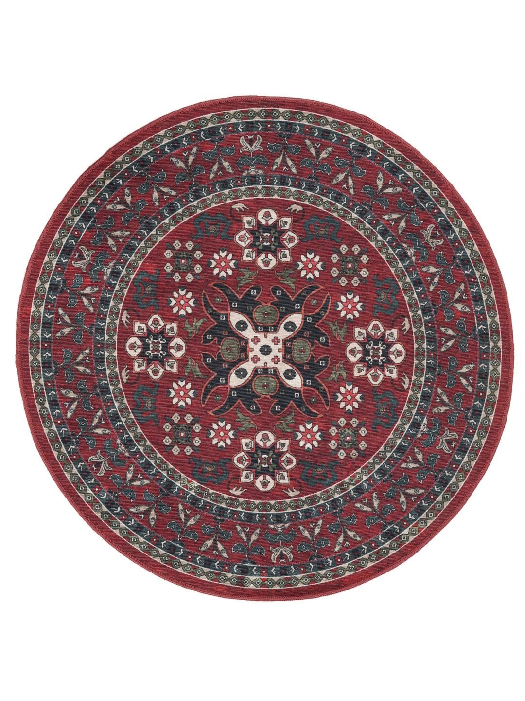 RugVista Navida Tappeto, Ø 120 cm, Rosso | Moderni, Rotonda, Pelo corto, Lavabile in lavatrice, Oeko-Tex 100, Soggiorno, Camera da letto, Cucina, Corridoio