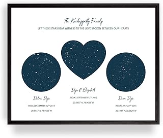 [SF Customizables] Kochapilly Family Custom 3 Night Sky Map, Star Map Poster, Anniversary Gift, Wedding Gift, Kid's Birthday Custom Star Print, Astronomy Print [Framed Poster]