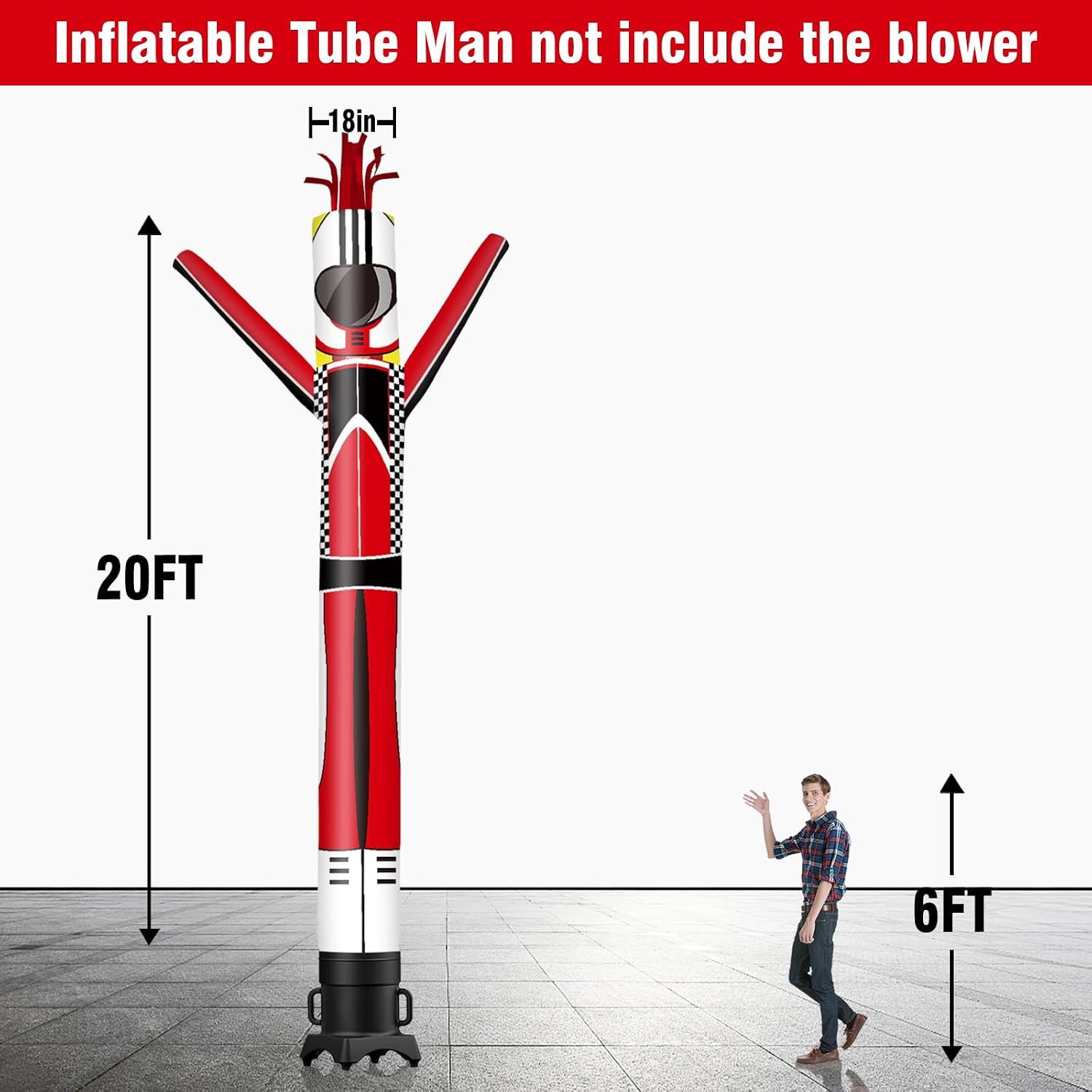 20FT Tall Racing Drivers Inflatable Tube Man (18''Diameter) Wacky Wavy Dancing Guy for Outdoor Decoration Advertising Business Promotion (Blower Not Included)