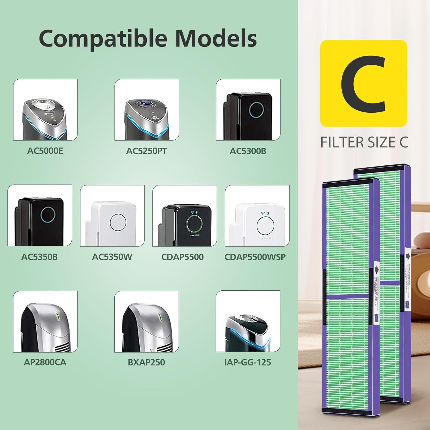 isinlive 2 Pack FLT5000 HEPA Filter C Replacement with Pet Pure Treatment, and 8 Pack Activated Carbon Pre-Filters for Ger Guardian Air Purifier FLT5111 AC5000 AC5000E AC5250PT AC5350B AC5350BCA Purple 2+8