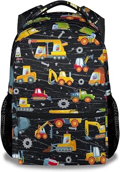 Construction Preschool Backpack for Boys, 16" Truck Excavator Backpacks for Children Boys Students, Cute Patterrn Lightweight Bookbag for School