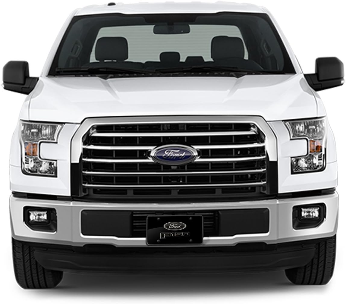 iPick Image for Ford Logo F150 2015 Laser Mark Matt-Look Black Acrylic License Plate - Official Licensed