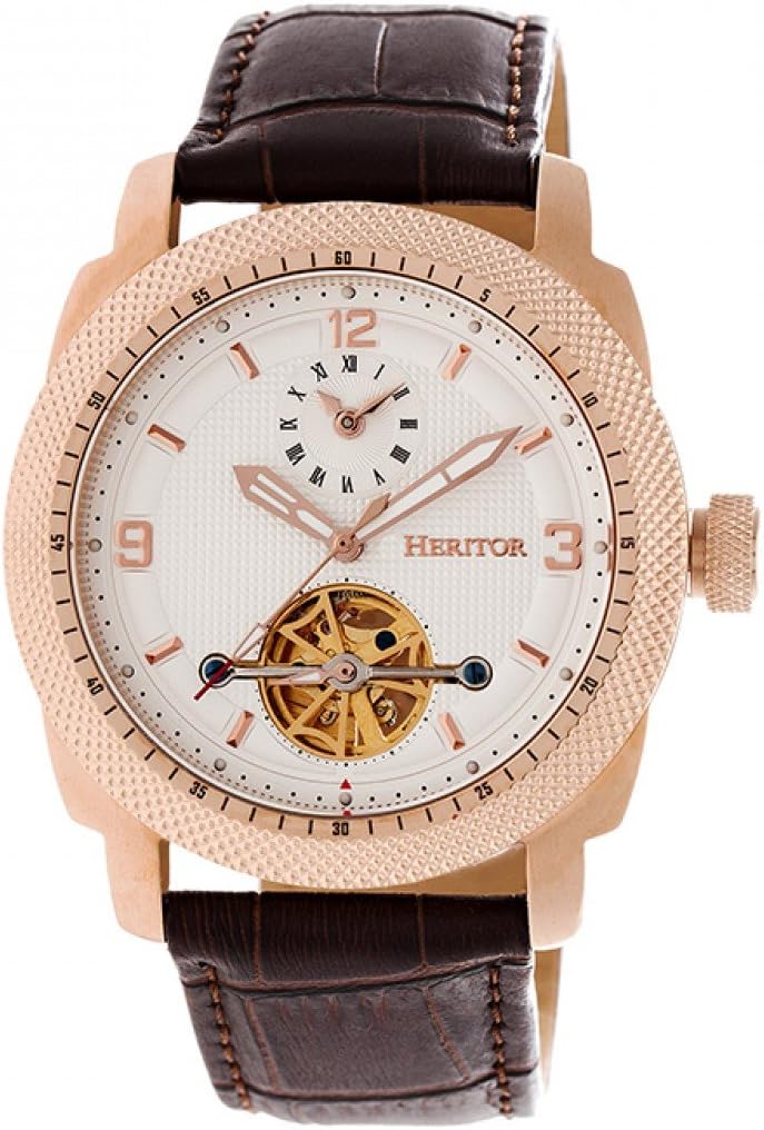 HERITORAutomatic Helmsley Semi-Skeleton Leather-Band Watch
