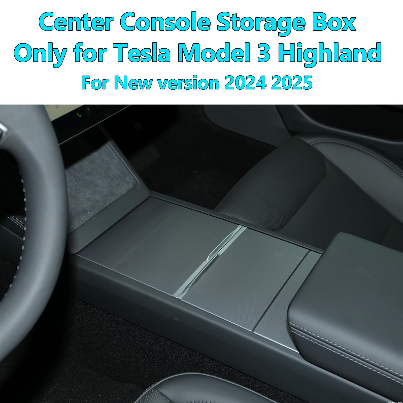 Akcesoria do Tesla Model 3 Highland 2024 Organizer na konsolę środkową, do schowka Tesla Model 3 Highland 2024 2025, wewnętrzny flokowany, tylny schowek pod podłokietnikiem