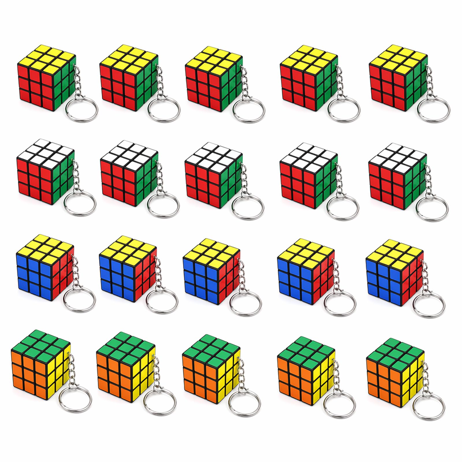 20 PCS Mini Rubix Cube 3x3 Keyrings, Mini Rubix Cube, Keyrings for Personal Items, Party Favours for Social Gatherings, Stress Relief Tools for Adults, Desk Decorations for Office and Home