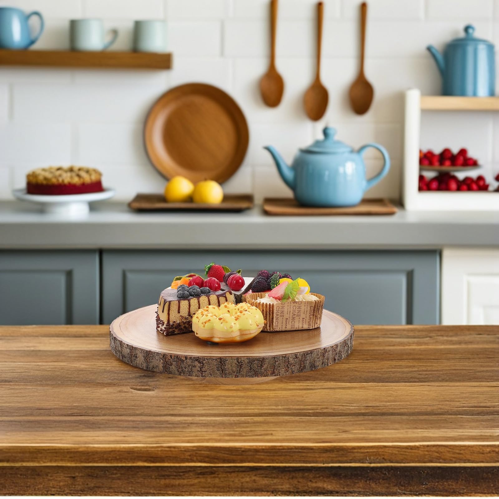 BESTYASH Runder Holz Kuchenständer, eleganter Dessertteller mit drehbarer Funktion, vielseitig für Hochzeitstorten und Fotografieeinsätze