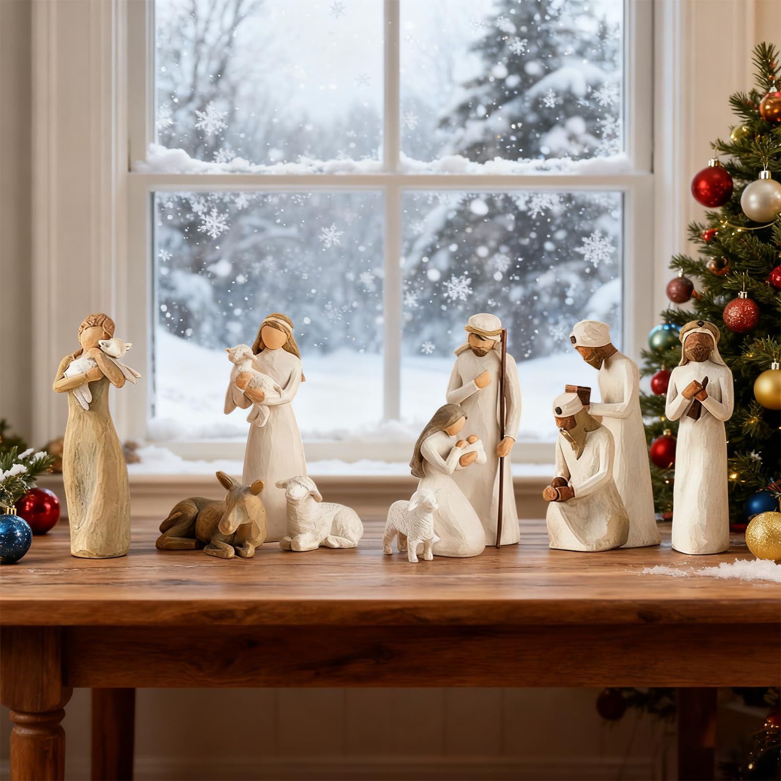 Set di 10 personaggi presepe in resina, presepe born scene, presepe con figurine, nascita Belen Natale, presepe in resina sacra famiglia, decorazione