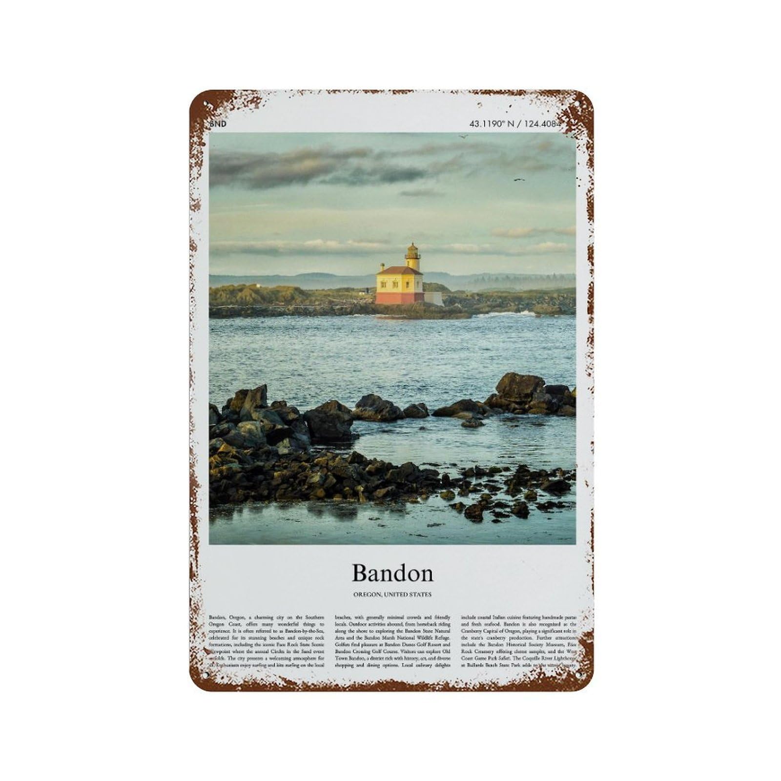 xiaoxiaoshen Bandon Oregon, United States, USA City Scenery Wall Decor Art Metal Tin Poster Modern Home Decor Art Home Bar Shop Decorations Vintage Sign 30x20cm