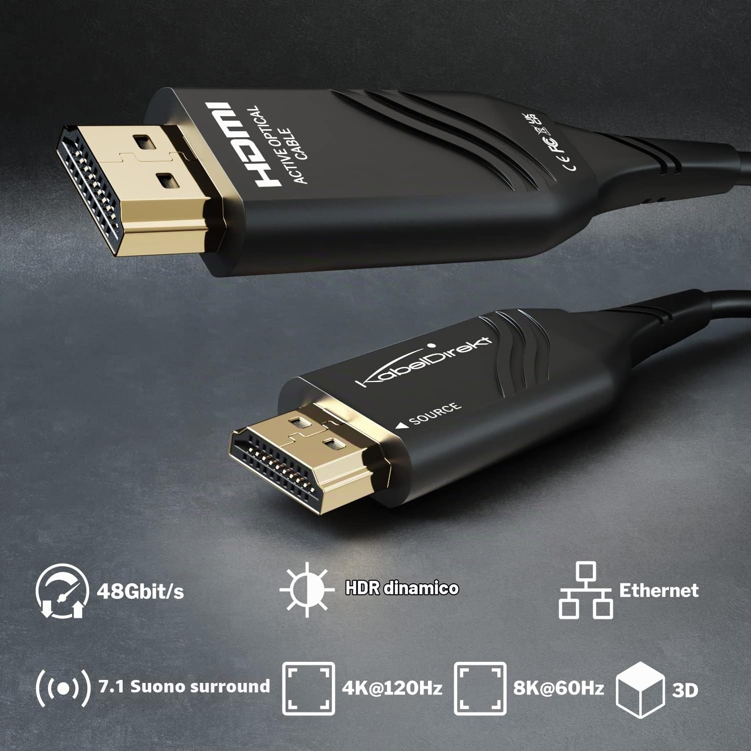 KabelDirekt – Cavo 8K HDMI 2.1b ottico – 30,0m – 8K@60Hz | 8K@60Hz, cavo HDMI flessibile in fibra ottica