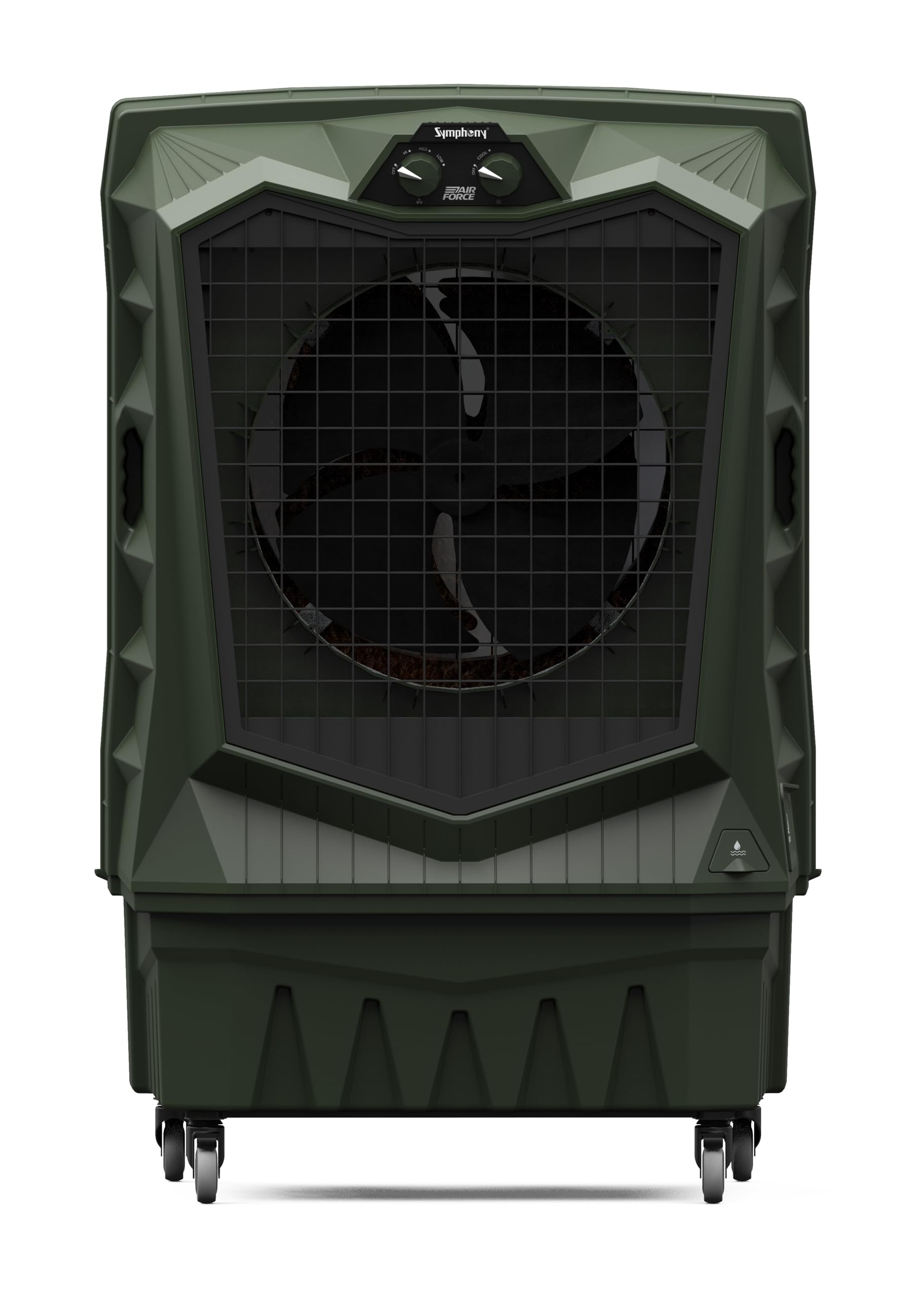Symphony Air Force 100 Desert Air Cooler | 100L | 375W | Potente ventilador de chorro | Cuerpo resistente a la intemperie | Almohadilla de refrigeración grande de panal | Fácil llenado | Ruedas