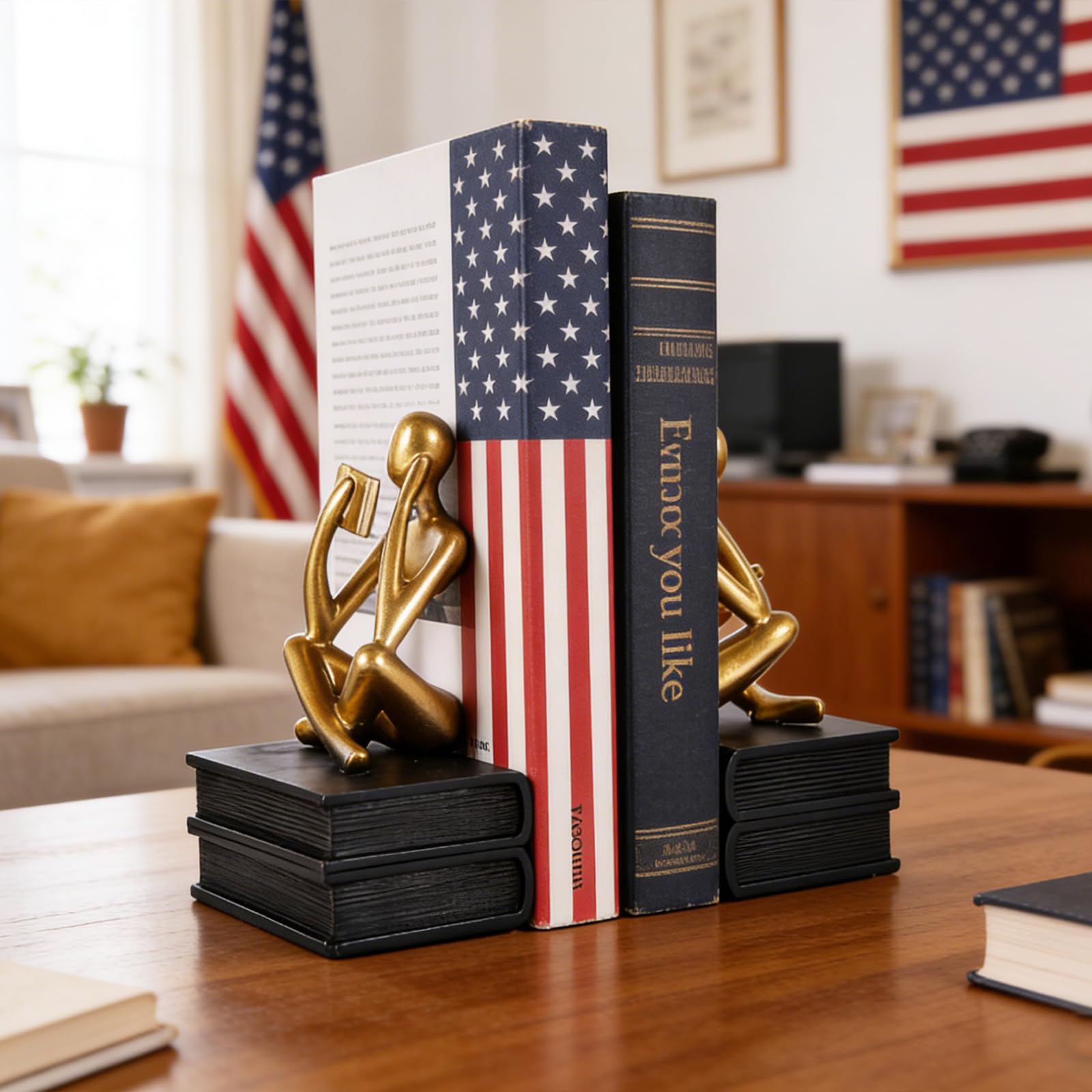 Reading Thinker - Fermalibri a forma di statua per mensole, fermalibri decorativi per amanti dei libri, fermalibri unici per casa, ufficio e decorazione per scaffali